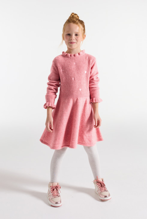 Abito in maglia rosa a collo alto per Bambina 1