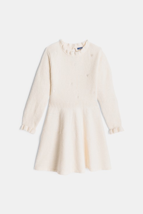 Weißes Strick-Skaterkleid mit Stehkragen für Mädchen 2