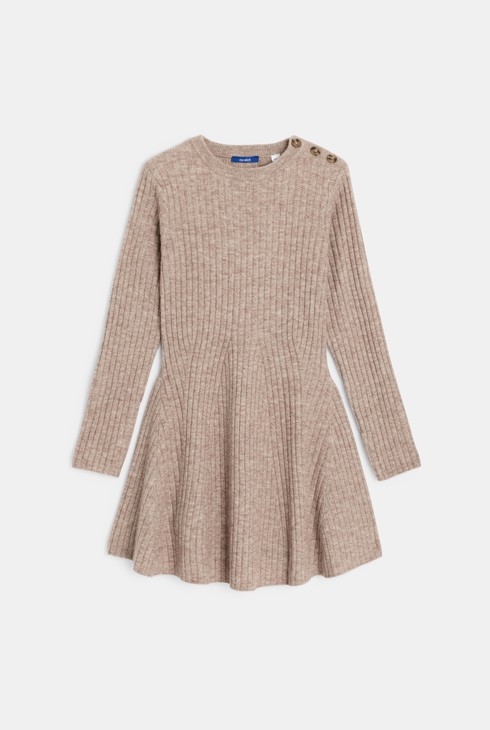 Geripptes Pulloverkleid in Beige für Mädchen 1