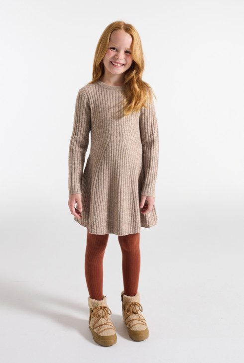 Robe-pull côtelée beige Fille 1