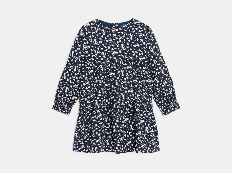 Bedrucktes Langarm-Kleid in Marineblau für Mädchen 2