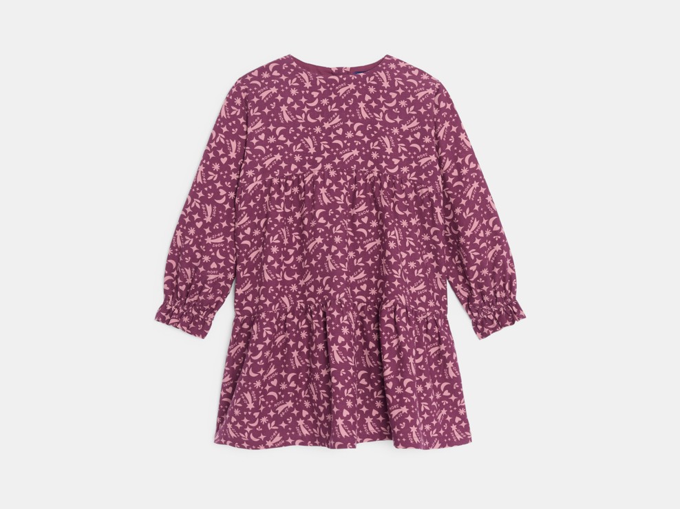 Vestido de manga larga estampado violeta niña 1