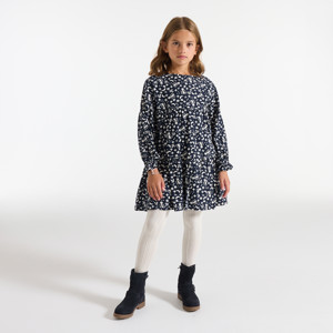 Bedrucktes Langarm-Kleid in Marineblau für Mädchen