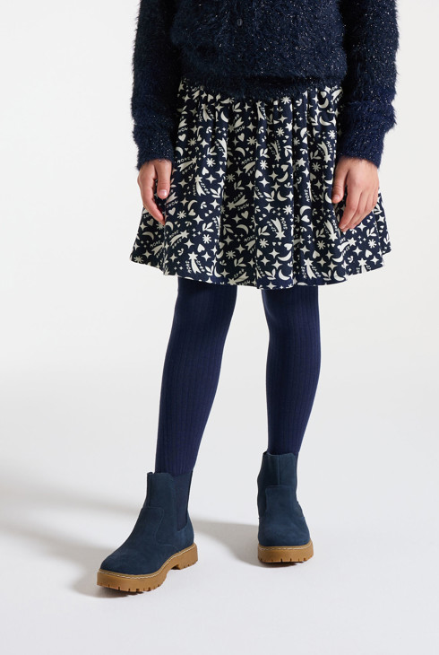 Kurzer, ausgestellter Rock in Marineblau mit Aufdruck für Mädchen 2