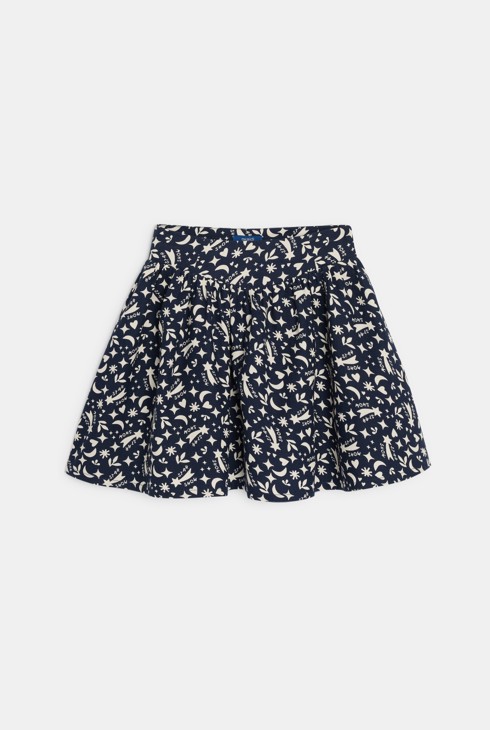 Girl's navy blue printed flared short skirt 2