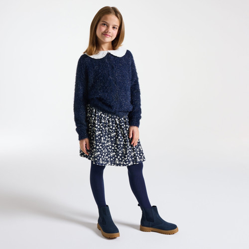 Jupe Courte Évasée Imprimée Bleu Marine Fille - Imprimé Bleu - 5A - OKAIDI