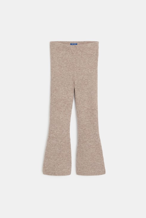 Leggings beige boot cut in maglia a coste per Bambina 1