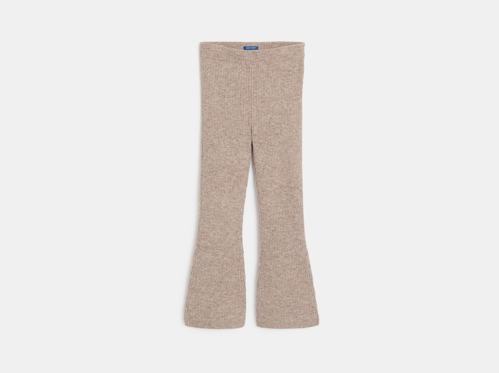 Leggings beige boot cut in maglia a coste per Bambina 1