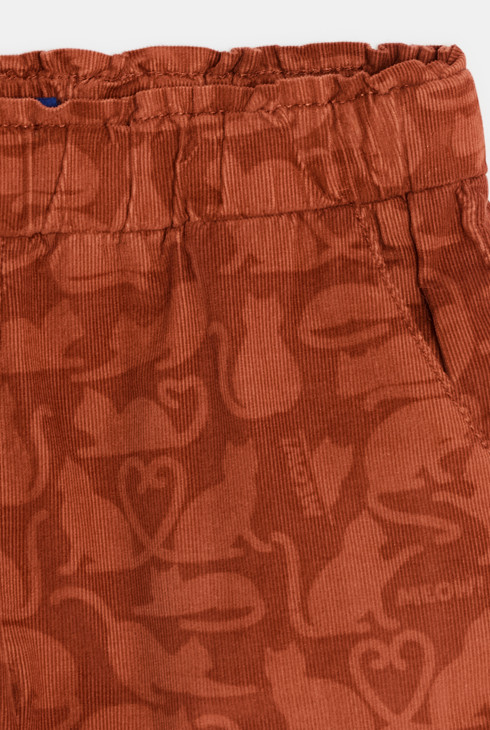 Short marron taille haute motif chat Fille