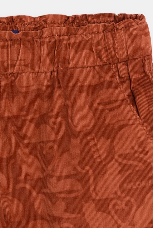 Short marron taille haute motif chat Fille