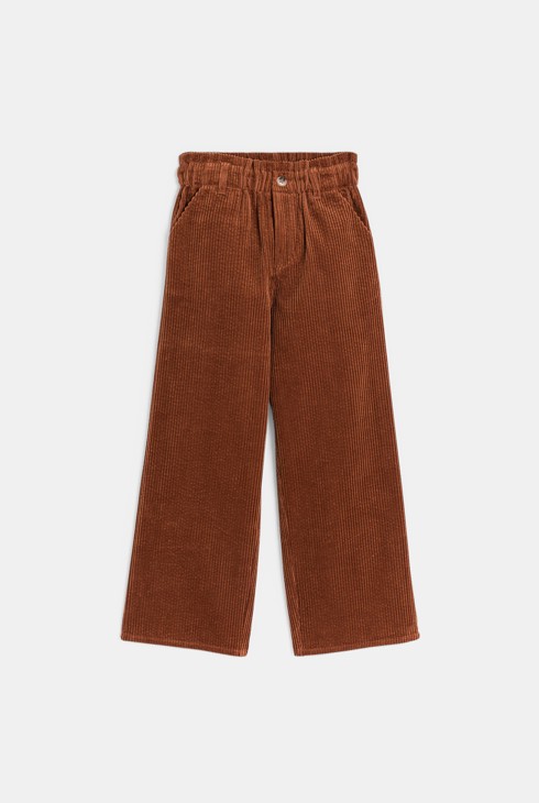 Pantaloni ampi in velluto a coste marrone bambina 1