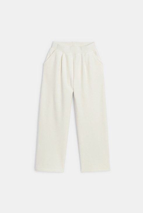 Pantaloni ampi in morbido velluto a costine bianco bambina 1