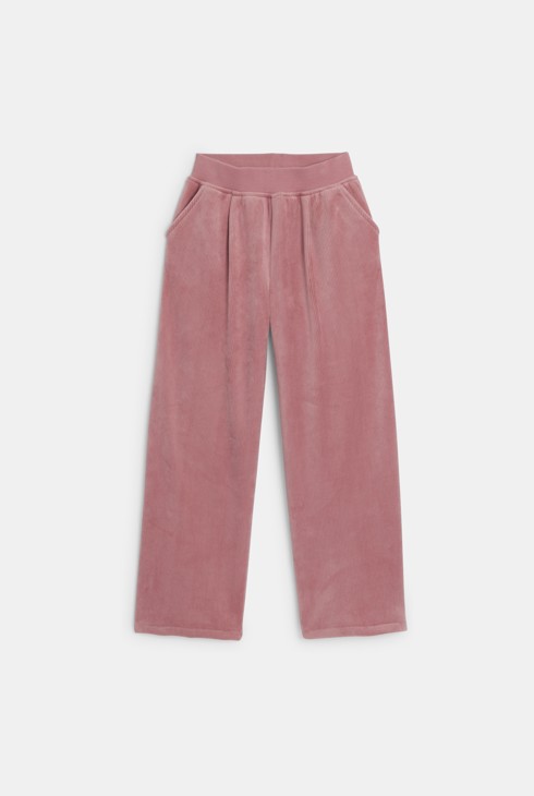 Pantaloni ampi in morbido velluto a costine rosa antico bambina 1