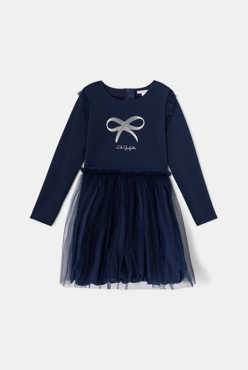 Abito bimateriale blu navy Lili Gaufrette bambina 1