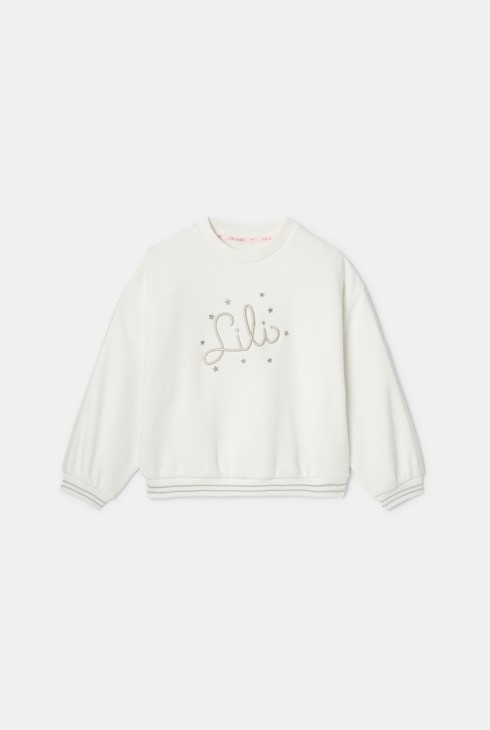 Maglia in tessuto felpato bianco ricamato Lili Gaufrette bambina 1