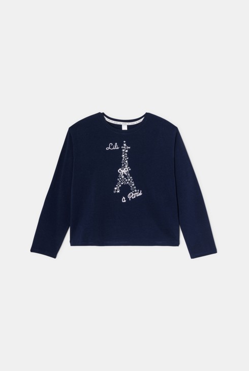 Blaues T-Shirt Paris mit Sternen Lili Gaufrette 1