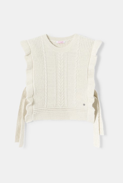 Ärmelloser Pullover Bindebänder Strick weiß Mädchen Lili Gaufrette 1