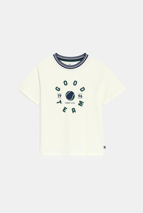 Camiseta de manga corta con mensaje blanco niño 1