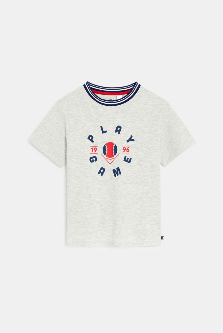 T-shirt manches courtes à message gris chiné Garçon 1
