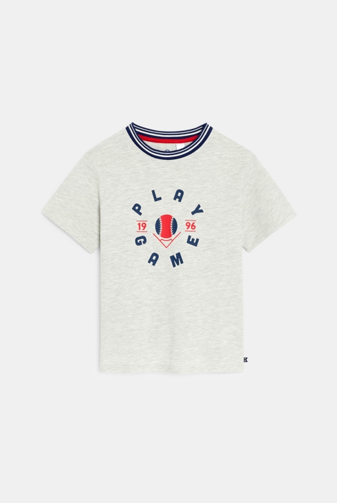 Camiseta de manga corta con mensaje gris jaspeado niño 1