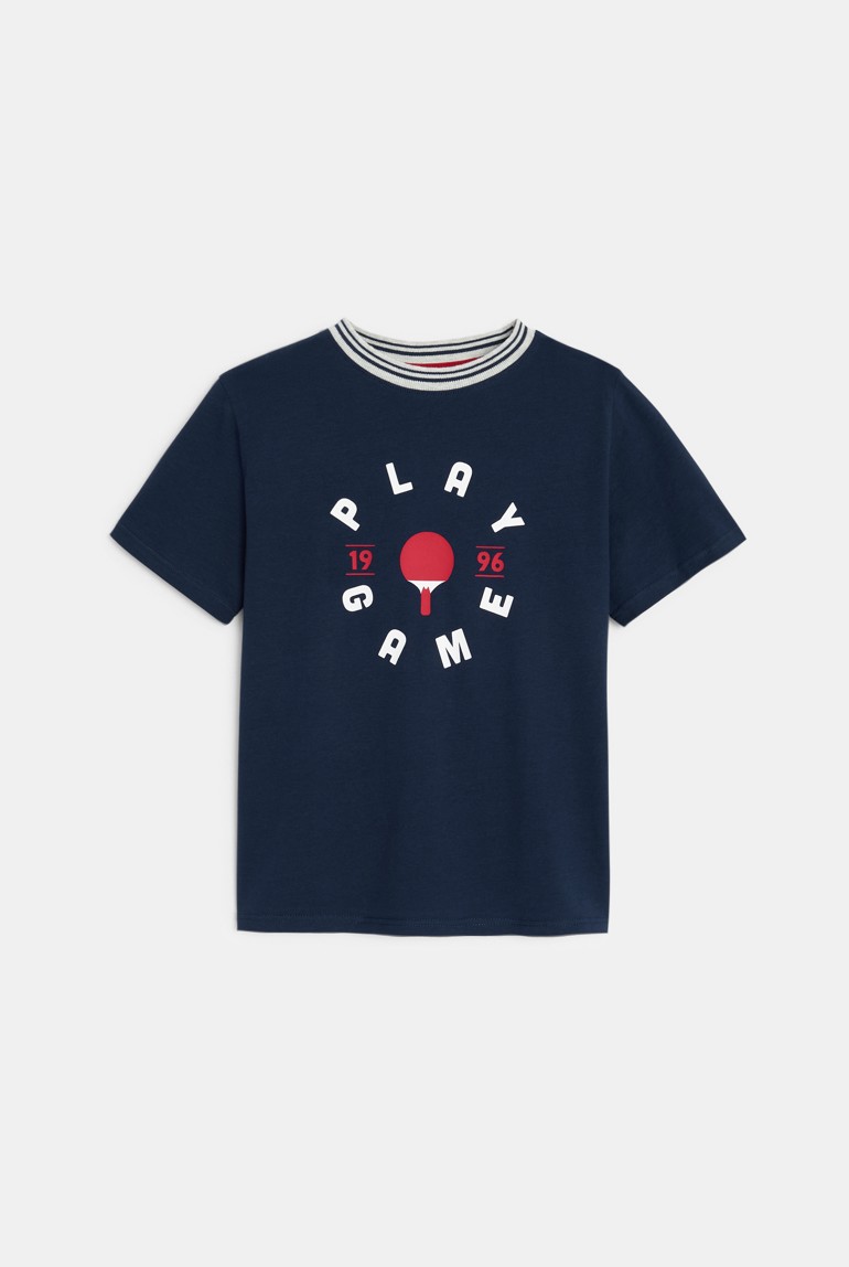 T-shirt manches courtes à message bleu Garçon 1