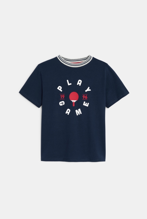 T-shirt manches courtes à message bleu Garçon 1