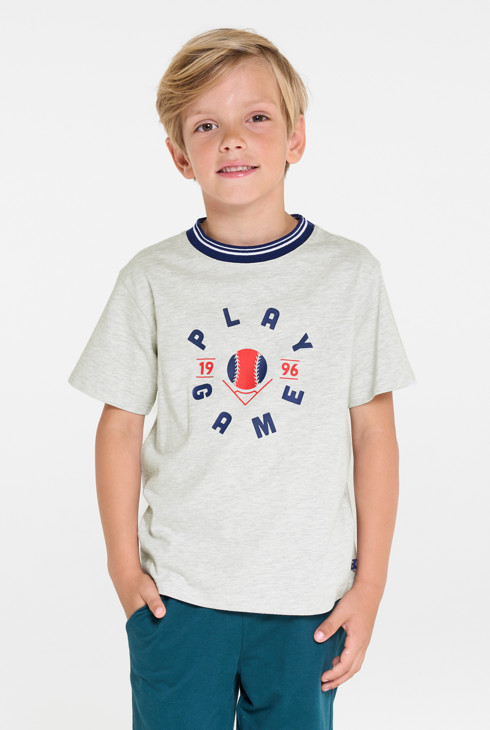 Camiseta de manga corta con mensaje gris jaspeado niño 1