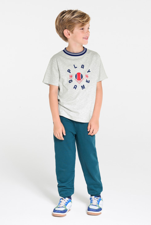 Kurzarm-T-Shirt mit Schriftzug grau meliert Jungen 2