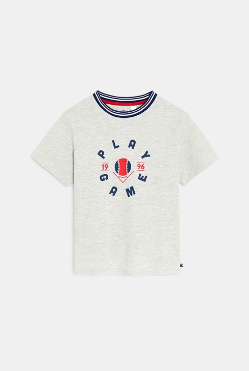 Kurzarm-T-Shirt mit Schriftzug grau meliert Jungen 2