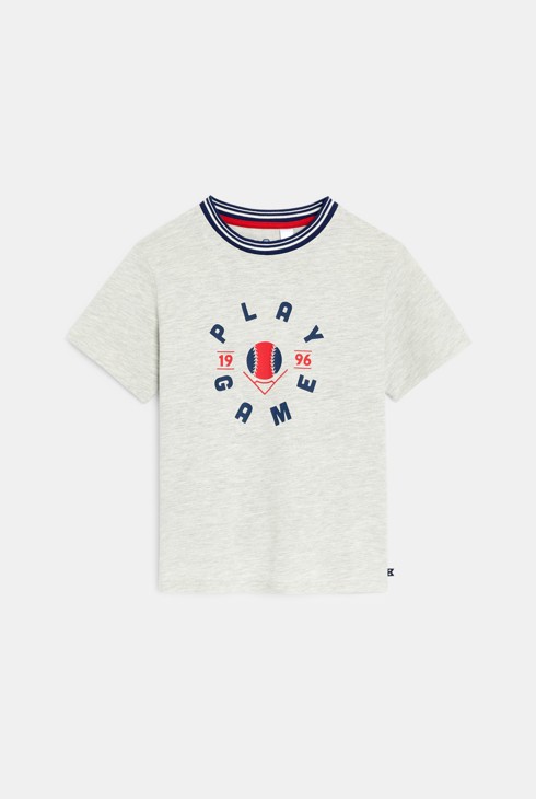 Boy's grey marl slogan T-shirt with short sleeves 2