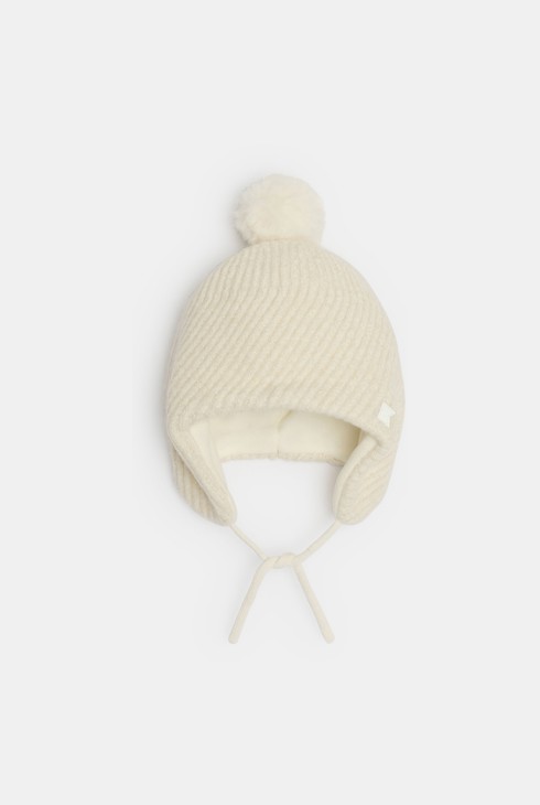 Berretto in maglia bianca con pompon per Bambina 1