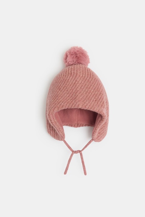 Berretto in maglia rosa con pompon per Bambina 1