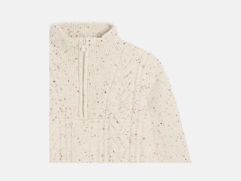 Melierter Pullover in Off-White mit Zipper-Kragen für Jungen 2