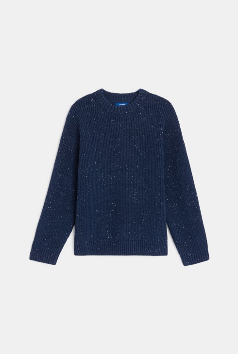Melierter gerippter Pullover in Marineblau für Jungen 1