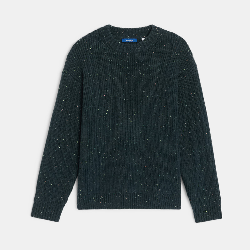 Melierter gerippter Pullover in Dunkelgrün für Jungen