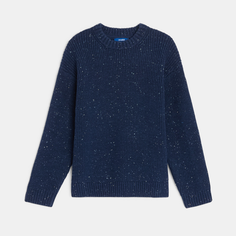 Melierter gerippter Pullover in Marineblau für Jungen