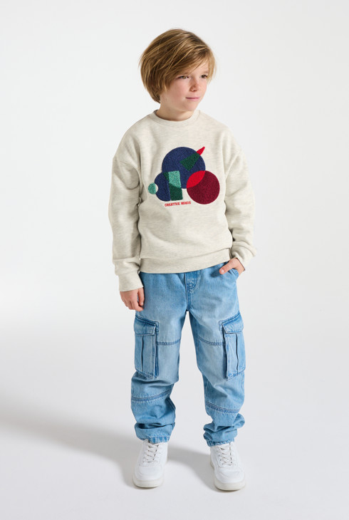 Boy's ecru geometric motif sweatshirt 1