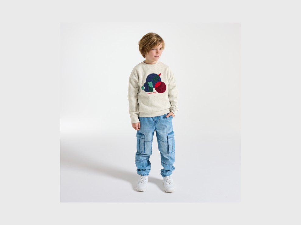 Sweatshirt in Ecru mit geometrischem Muster für Jungen 1