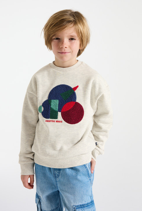 Sweatshirt in Ecru mit geometrischem Muster für Jungen 2