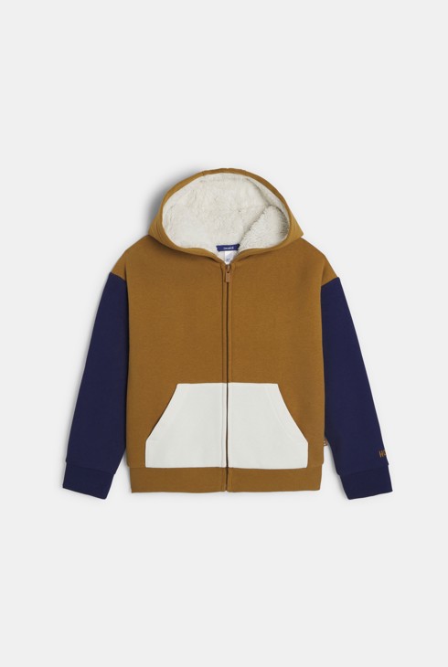 Felpa con cappuccio marrone colorblock per Bambino 1