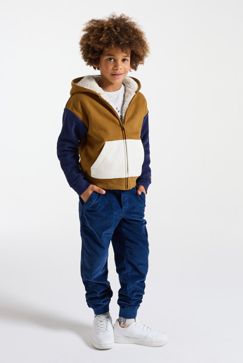 Boy's brown colourblock hoodie 1