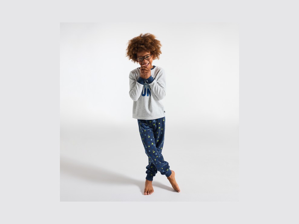 Pyjama 2 pièces à message en velours gris Fille 1