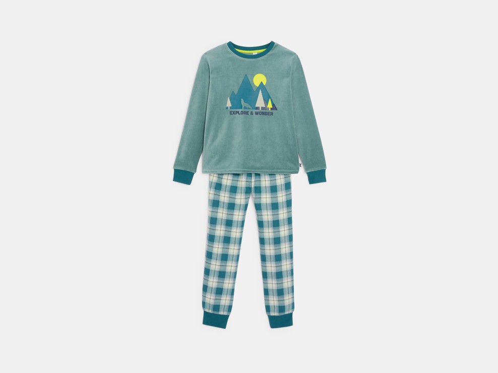 Pyjama en velours garçon vert 1