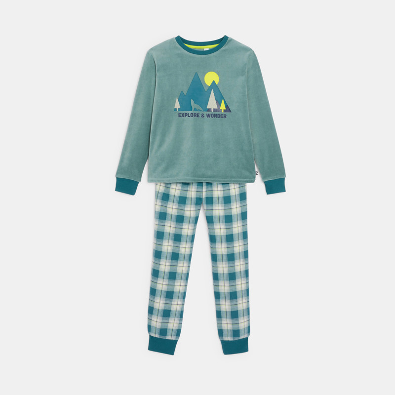 Pyjama aus Samt Jungen grün