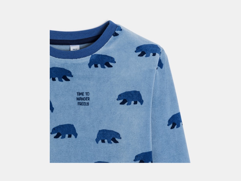 2-teiliger Velours-Pyjama in Blau mit Bären-Motiv für Jungen 2
