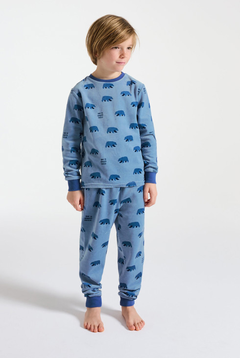 Boy's blue 2-piece velvet motif pyjamas 1
