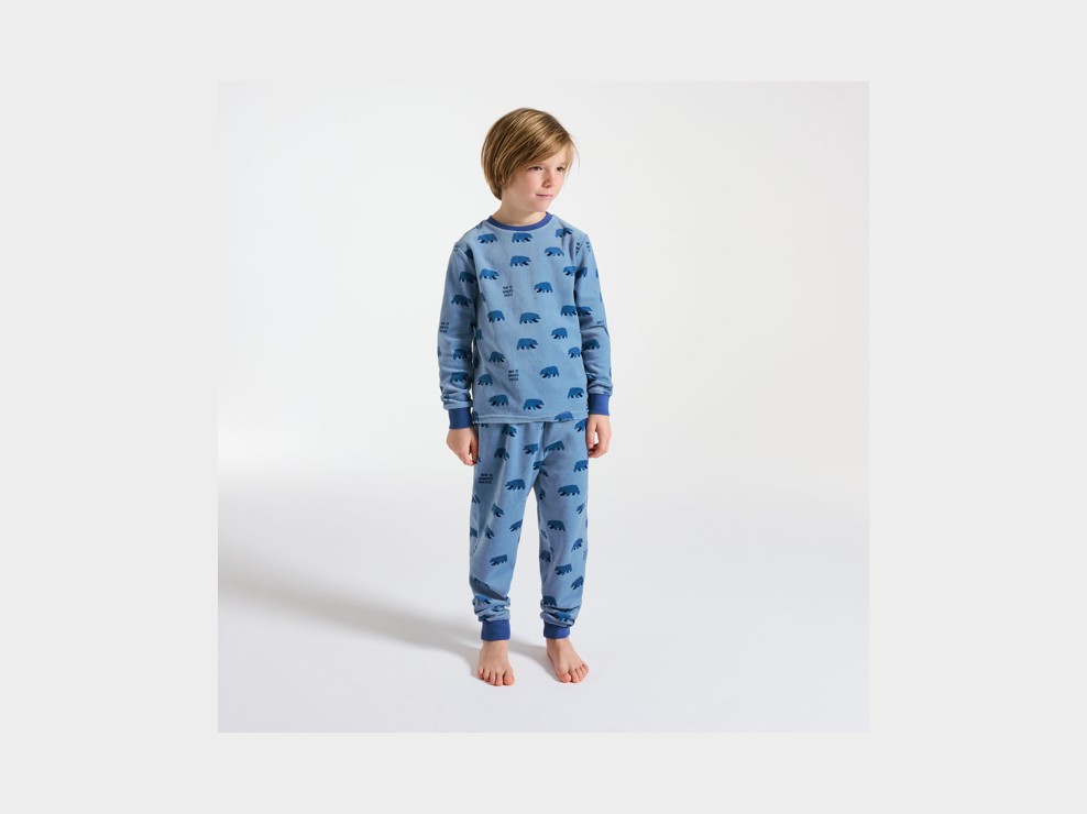2-teiliger Velours-Pyjama in Blau mit Bären-Motiv für Jungen 1