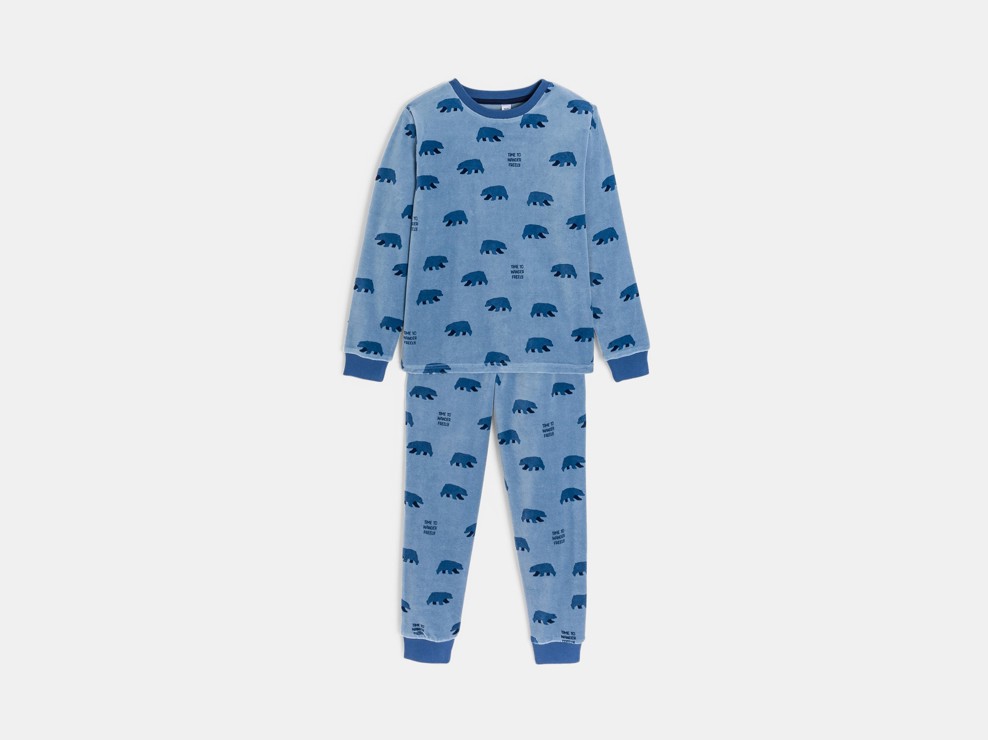 Pyjama en velours 2 pièces motif ours bleu Garçon 2