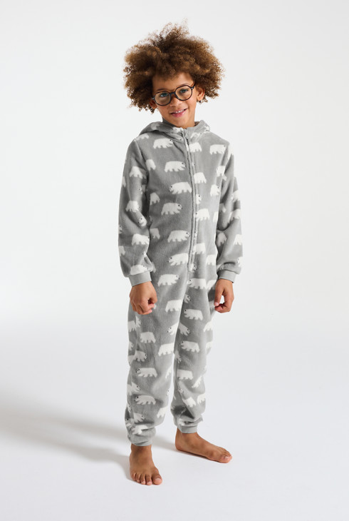 Grauer Strampler mit Bärenmotiv Jungen 1