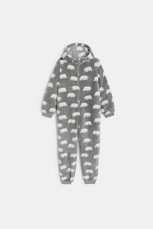 Grauer Strampler mit Bärenmotiv Jungen 2